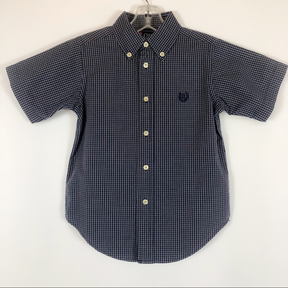 Chaps blue and white button down short sleeve tee